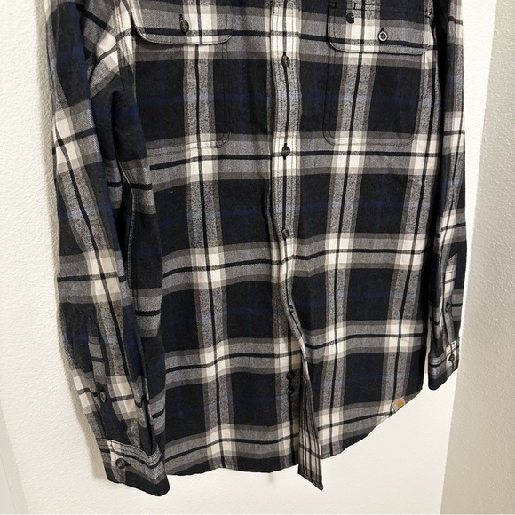 Carhartt Hubbard Flannel Shirt Long Sleeve Black White Blue Plaid Size L Men’s - Picture 3 of 12